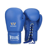 Gants de boxe à lacets, compétition, bleu