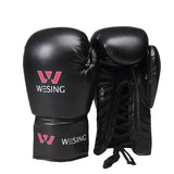 Gants de boxe à lacets, compétition, noir