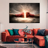 Tableau boxe le choc des Titans, accroché au dessus du canapé