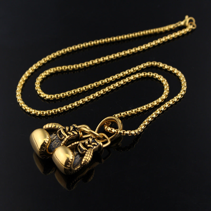 Collier Hip-hop Pendentif Gants De Boxe Plaqué Or - Chaîne Torsadée Brillante - Pour Style Urbain Et Sportif - Homme Et Femme