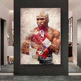 Tableau boxe Mayweather accroché au mur dans salon