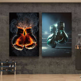 Tableau gant de boxe feu accroché dans salle de sport