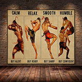 Tableau Muay Thai, postures des combattants
