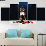 Tableau boxe (5 pièces) MUHAMMAD ALI vs Sonny Liston affiché dans salon