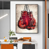 Tableau gants de boxe rouge affiché sur mur cuisine
