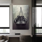 Tableau boxe gants de boxe en noir et blanc affichée dans le séjour