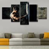 Tableau boxe (5 pièces) Kung fu affiché dans grand salon