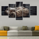 Tableau boxe (5 pièces) gants de boxe vintage, affiché sur mur du salon