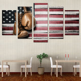 Tableau boxe, gants de boxe doré sur fond de drapeau américain