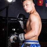 Gants de boxe dragon noir porté par boxeur