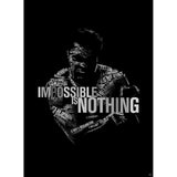 Tableau boxe Mohamed ALI en noir et blanc avec citation IMPOSSIBLE IS NOTHING