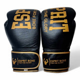 Gants de sparring Esprit Boxe noir et or à liseré doré, vue de dessus