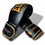 Gants de sparring Esprit Boxe noir et or à liseré doré, empilés, marquage or For the Glory