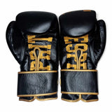 Gants de sparring Esprit Boxe noir et or à liseré doré, fermeture velcro à liseré