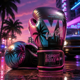 Gants de boxe GTA 6 Vice City rose et cyan métallisé, chiffre VI et lettrage Vice City sur la face avant