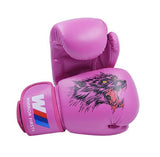 Gants de boxe Loup rose, motif loup, cuir PU