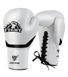 Gants de boxe à lacets blanc, microfibre
