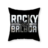 Housse de coussin Rocky Balboa noire, lettrage Italian Stallion en incrustation photo noir et blanc