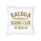 Housse de coussin Rocky Balboa blanche à lettrage doré Balboa Boxing Club 1947