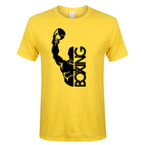 T-shirt boxe BOXING jaune, boxeur et lettrage vertical imprimés en noir