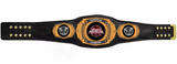 Ceinture de boxe personnalisée pour gala de MMA - Ultimate Fighting Girl - cuir de couleur noir, plaques métalliques dorée, logos personnalisés