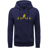 Sweat à capuche de boxe marine et jaune, tracé d'électrocardiogramme et silhouette de boxeur en garde