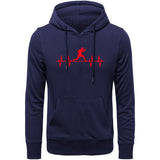 Sweat à capuche de boxe marine et rouge, tracé d'électrocardiogramme et silhouette de boxeur en garde