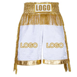 Short boxe personnalisé avec frange et votre logo - couleur blanc et or