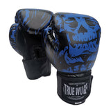 Gants de boxe Tête de Mort bleu, crâne bleu sur fond noir
