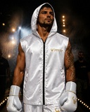 Veste d'entrée de ring Esprit Boxe. Couleur blanc. Face avant.