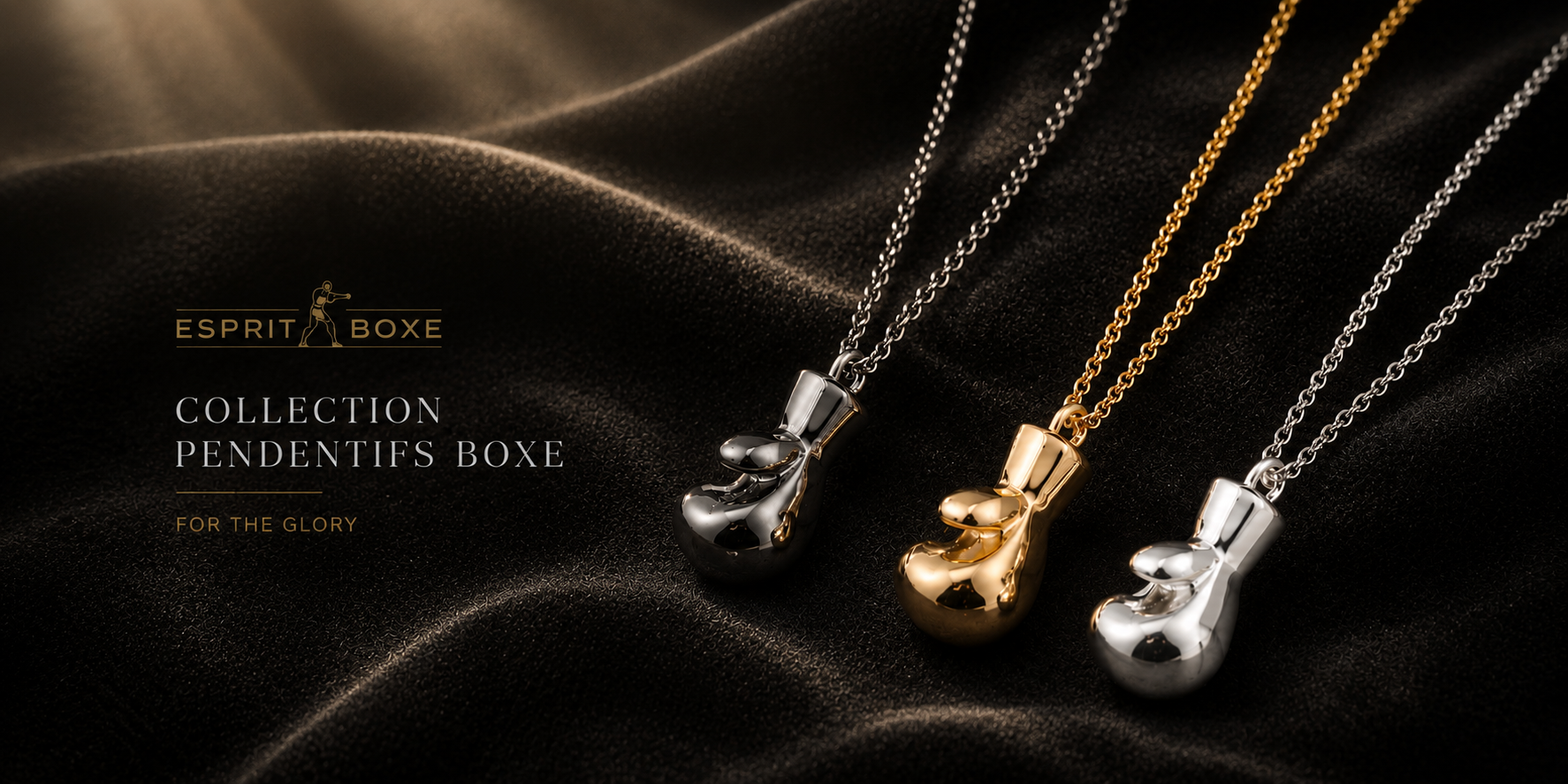Pendentifs et colliers gants de boxe Esprit Boxe, bannière de la collection