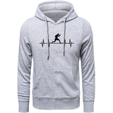 Sweat à capuche de boxe gris chiné et noir, tracé d'électrocardiogramme et silhouette de boxeur en garde