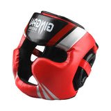 Casque de boxe intégral rouge en cuir PU, coques d'oreilles rembourrées