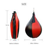Dimensions de la poire de vitesse boxe : 30 cm de haut et 18 cm de large après gonflage, 10 cm dégonflée