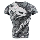 Rashguard SOTF camouflage gris, vue de dos avec mention MMA Fight