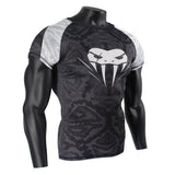 Rashguard SOTF motif serpent gris, vue de face : écailles gris anthracite et épaules blanches