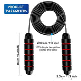 Dimensions de la corde à sauter poignées mousse : câble 280 cm, poignées 16 cm et diamètre 3,3 cm