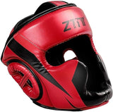 Casque de boxe intégral rouge en cuir PU, joues et mâchoire enveloppées