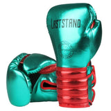 Gants de boxe Rocky Balboa vert et rouge métallisés, à lacets