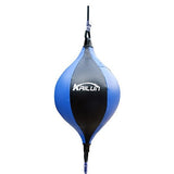 Ballon double élastique de boxe bleu et noir, forme ovale, suspendu entre sol et plafond
