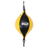 Ballon double élastique de boxe noir et jaune, forme ovale, suspendu entre sol et plafond