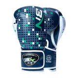 Gants de boxe Tetris bleu, motif blocs, cuir PU