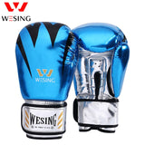 Gants de boxe Wesing brillant bleu, cuir PU métallisé