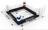 Plan coté du ring gonflable enfant en vue 3D : 432,5 × 432,5 cm extérieur, aire de combat 300 × 300 cm