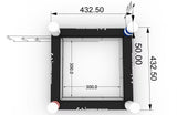 Plan coté du ring gonflable enfant vu de dessus : 432,5 × 432,5 cm extérieur, aire de combat 300 × 300 cm