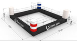 Ring gonflable format L en vue 3D cotée : 575 × 575 cm extérieur, aire de combat 400 × 400 cm