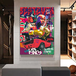Tableau Street Art Floyd Mayweather accroché sur mur dans maison de luxe