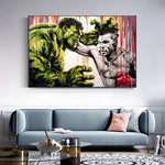 Tableau boxe Mike Tyson contre Hulk affiché dans salon