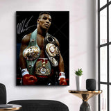 Tableau boxe Mike Tyson avec ceintures mondiales WBA WBC exposé dans salon