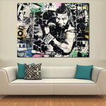 tableau boxe Mike Tyson (l'artiste) affiché au dessus du canapé